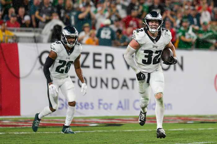 Reed Blankenship after his interception of Baker Mayfield in Week 3, the last turnover the Eagles defense forced
